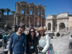 Private Ephesus shore tour customer front of Celsus Library